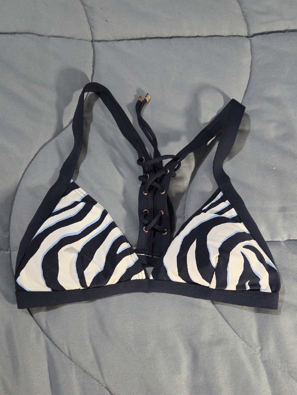 Michael Kors Black and White Bikini Top with Gold Logo Tag